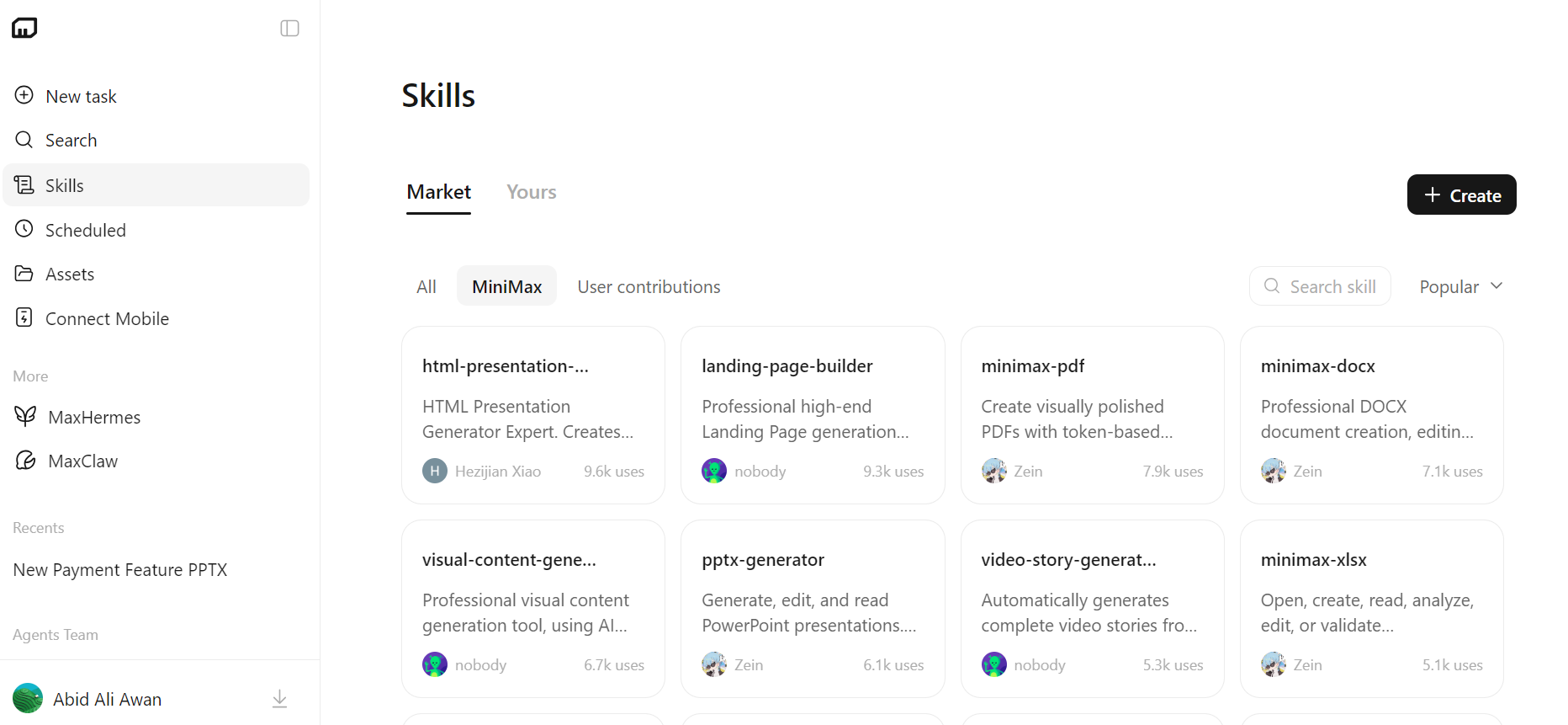 MiniMax Code Web Skills Market