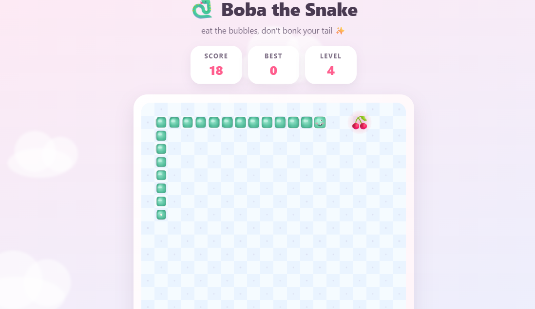 Boba cute snake game generated with MiniMax Code
